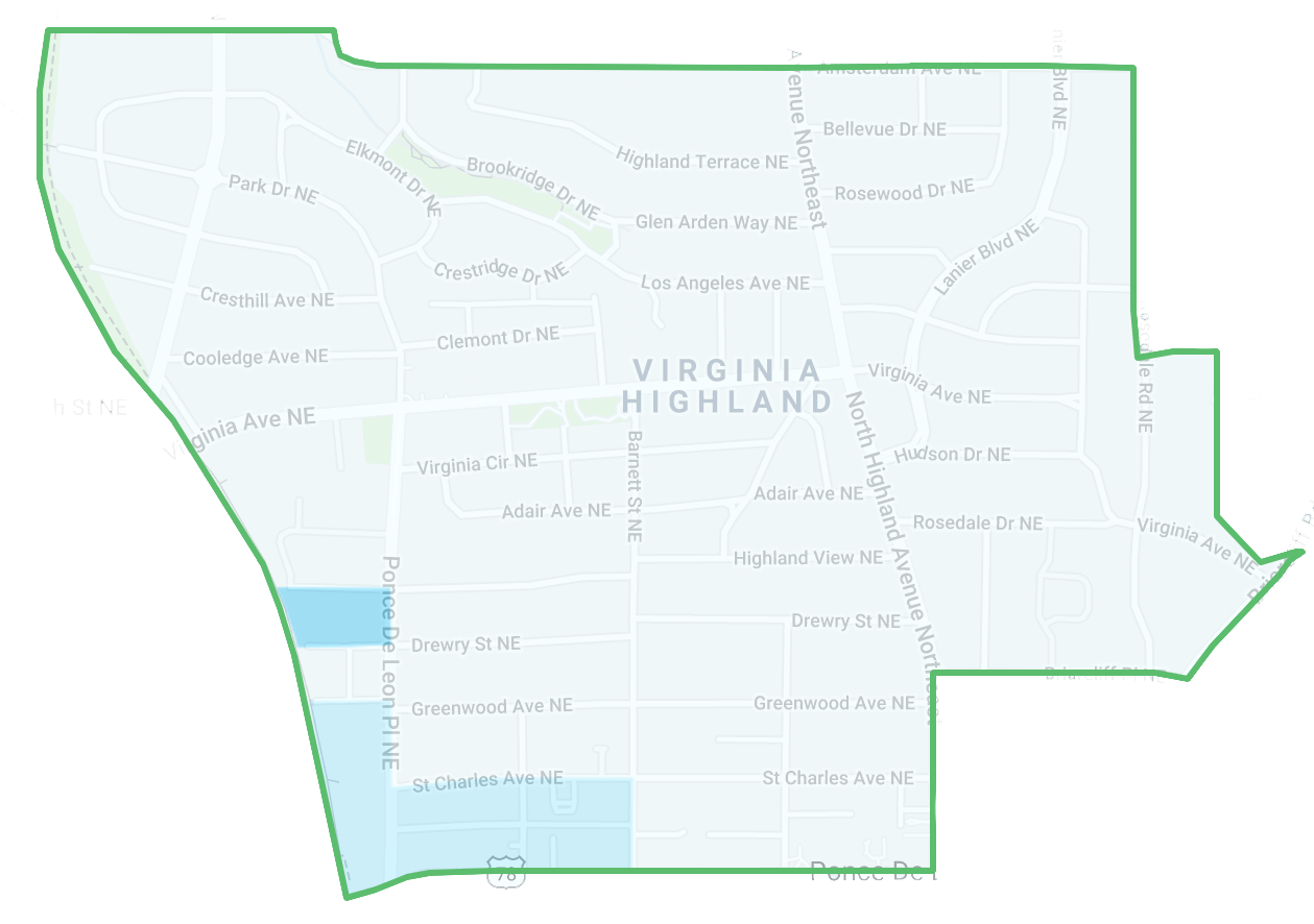 Heat map of crime in Virginia-Highland, Atlanta