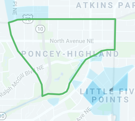 Heat map of crime in Poncey-Highland